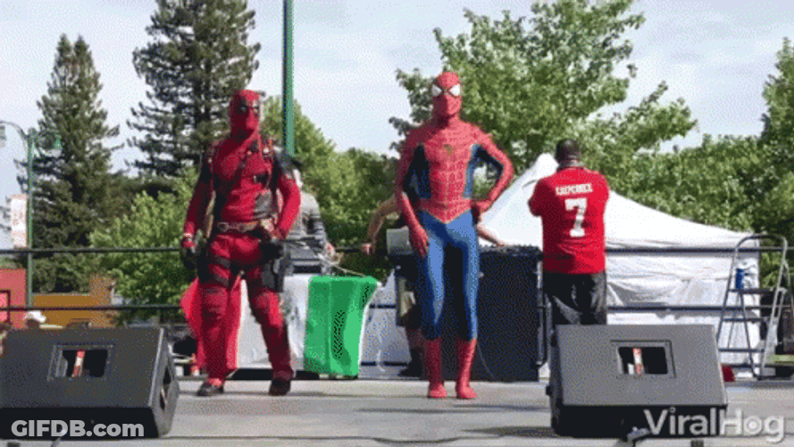 Spiderman Deadpool Funny Dance On Stage GIF