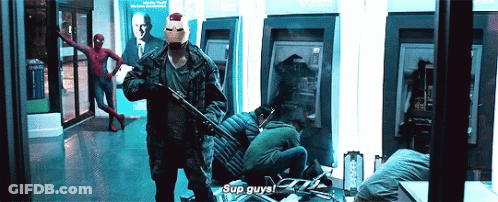 Spiderman Holding Gun Saying Sup Guys GIF