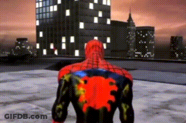 Spiderman In Front Of City Skyline GIF