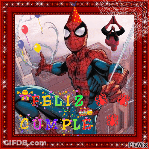 Spiderman In Party Hat With Feliz Cumple GIF