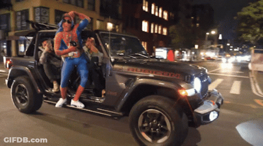 Spiderman Riding A Jeep GIF