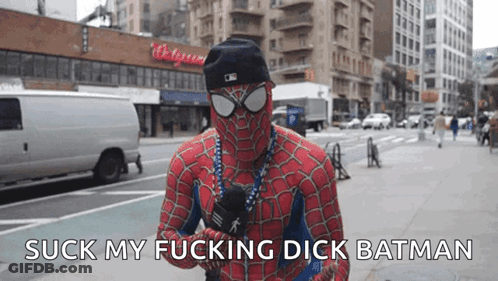 Spiderman Says Suck My Fucking Dick Batman GIF