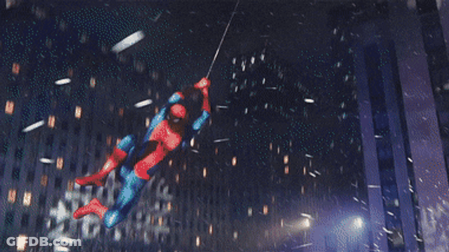 Spiderman Swinging On Building GIF