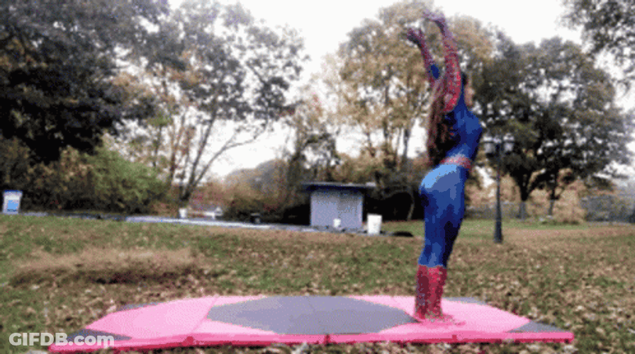 Spiderwoman Cosplay Backflip GIF
