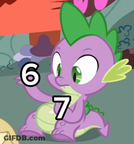 Spike From My Little Pony With Number 6 And 7 On Head GIF