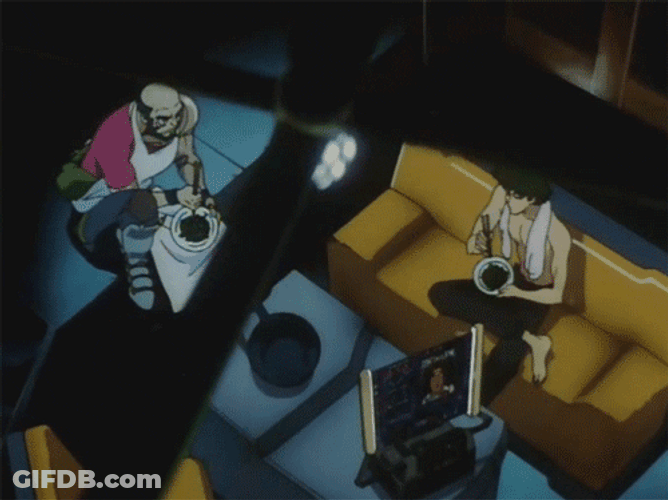 Spike Spiegel Eating In Living Room With Someone GIF