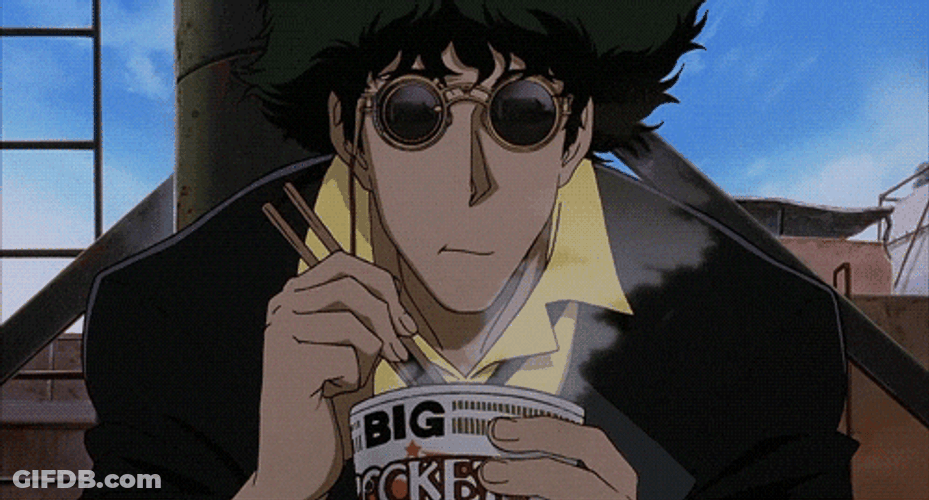 Spike Spiegel Holding Steaming Food GIF