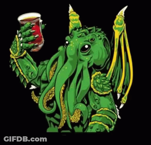 Spinning Cthulhu Drinking In Cup GIF