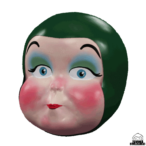 Spinning Green Doll Head Jellygummies GIF