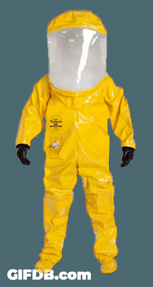 Spinning Hazmat Suit On Display GIF