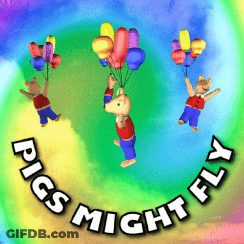 Spinning Pigs Fly Around On Balloons GIF