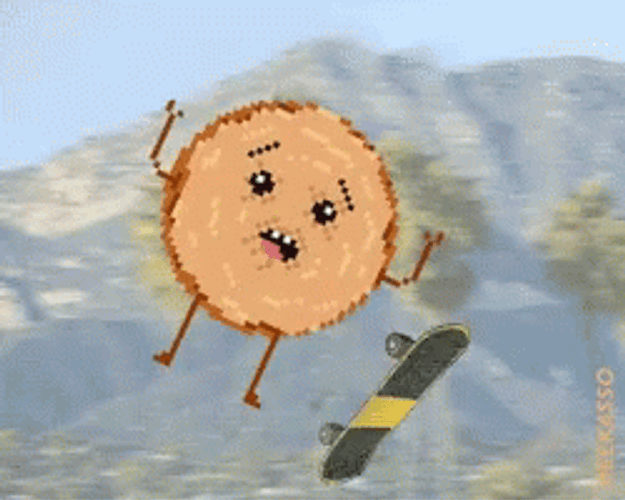 Spinning Skate Board Worried Cartoon Potato Chip GIF