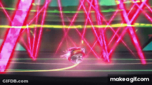 Spinning Top Thrown In Stadium With Red Lights GIF