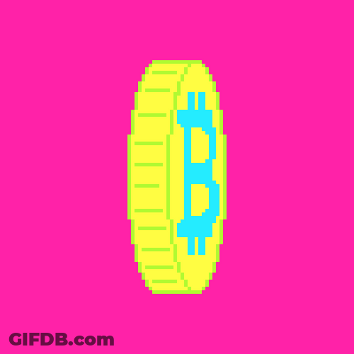 Spinning Yellow Bitcoin With Purple Background GIF