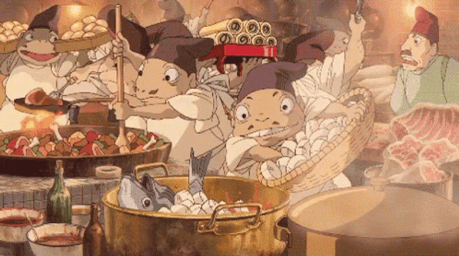Spirited Away Frog Workers GIF