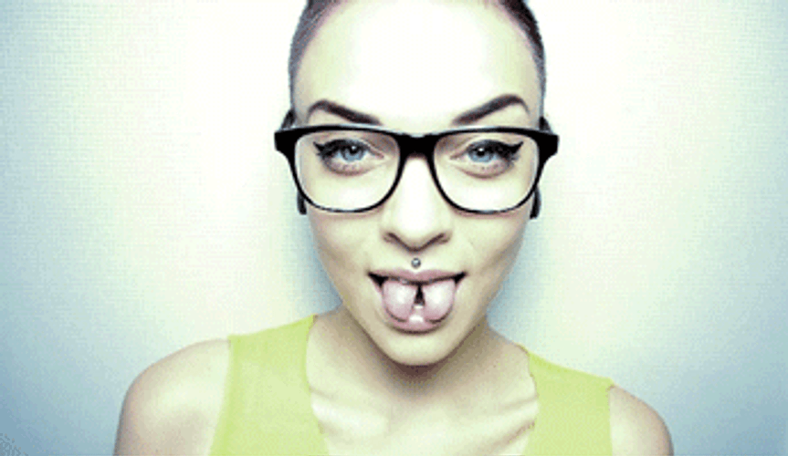 Split Tongue Hipster Girl GIF