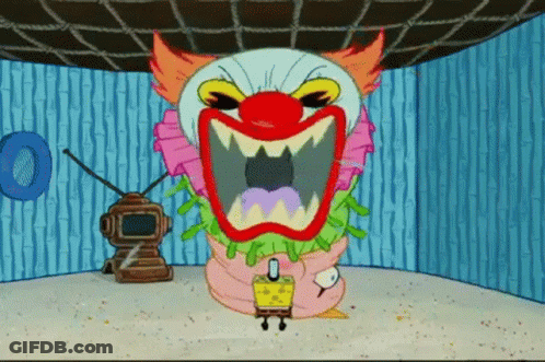 SpongeBob And Clown With Huge Mouth GIF