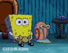 Spongebob And Gary Are Sitting Next To Each Other GIF