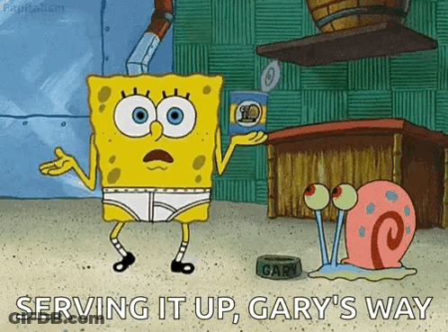 Spongebob And Gary Are Standing Next To Each Other In A Cartoon . GIF