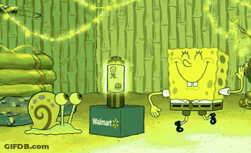 SpongeBob And Gary Dancing By Walmart Box GIF