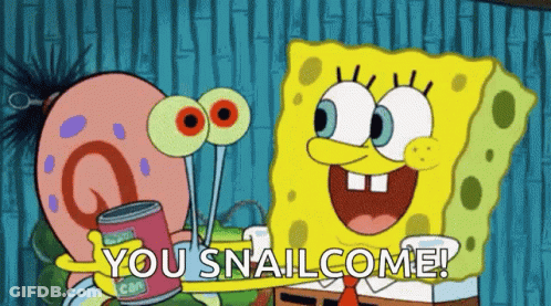 Spongebob And Gary From Spongebob Squarepants Are Holding A Can That Says You Snailcome GIF