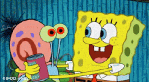 Spongebob And Gary From Spongebob Squarepants Are Hugging GIF