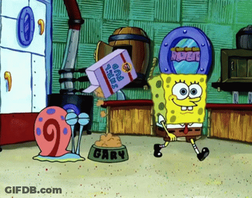Spongebob And Gary From Spongebob Squarepants Are Standing Next To A Bowl Of Food That Says Gary GIF