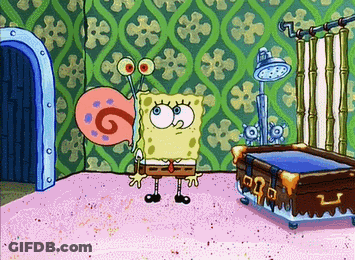 Spongebob And Gary From Spongebob Squarepants Are Standing Next To A Trunk GIF