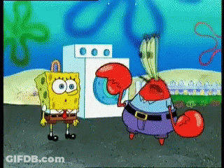 Spongebob And Mr Krabs From Spongebob Squarepants Are Standing Next To A Washing Machine GIF