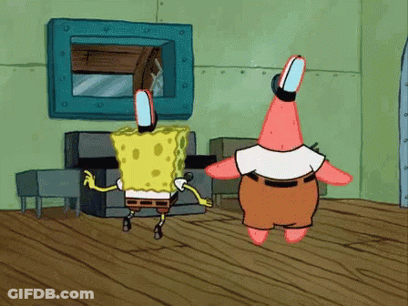 Spongebob And Patrick Are Dancing In A Living Room . GIF