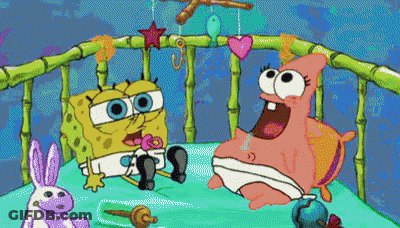 Spongebob And Patrick Are In A Baby Crib With Toys GIF