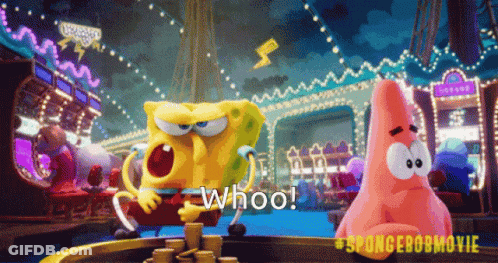 Spongebob And Patrick Are Playing A Game With The Words Whoo On The Bottom GIF