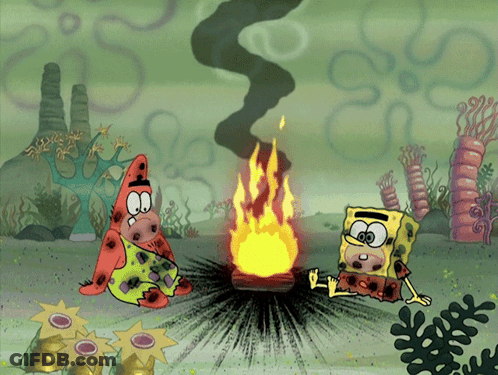 Spongebob And Patrick Are Sitting Around A Fire GIF