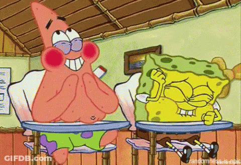 Spongebob And Patrick Are Sitting At Desks In A Classroom . GIF