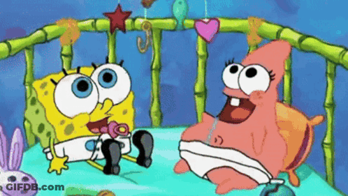 Spongebob And Patrick Are Sitting In A Crib With A Pacifier GIF