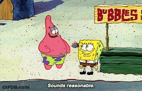 Spongebob And Patrick Are Standing In Front Of A Sign That Says " Bubbles " GIF