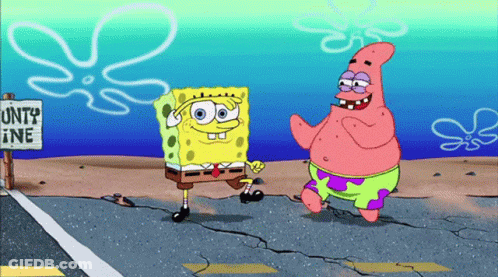 Spongebob And Patrick Are Standing In Front Of A Sign That Says " Unity Zone " GIF