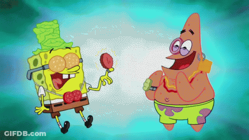 Spongebob And Patrick Are Standing Next To Each Other GIF