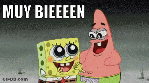 Spongebob And Patrick Are Standing Next To Each Other And The Words Muy Bieeeen Are Above Them GIF