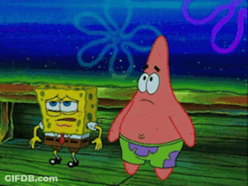 Spongebob And Patrick Are Standing Next To Each Other In A Cartoon Scene GIF