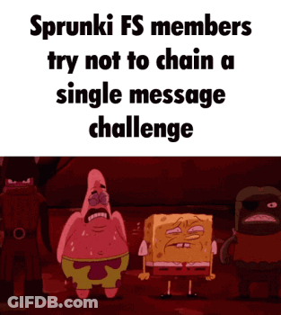 Spongebob And Patrick Are Standing Next To Each Other In A Dark Room With The Words Sprunki Fs Members GIF