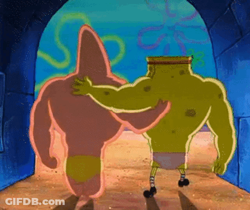 Spongebob And Patrick Are Standing Next To Each Other In A Tunnel . GIF