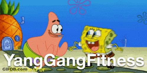 Spongebob And Patrick Are Standing Next To Each Other With The Words Yang Gang Fitness GIF