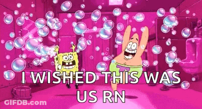 SpongeBob And Patrick Dancing In Pink Room With Bubbles GIF