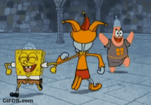 SpongeBob And Patrick Dancing With Jester GIF