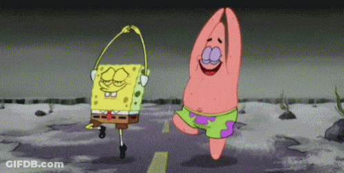 Spongebob And Patrick From Spongebob Squarepants Are Dancing On The Road . GIF
