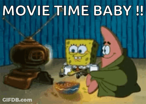 Spongebob And Patrick From Spongebob Squarepants Are Sitting In Front Of A Television Eating Cereal . GIF