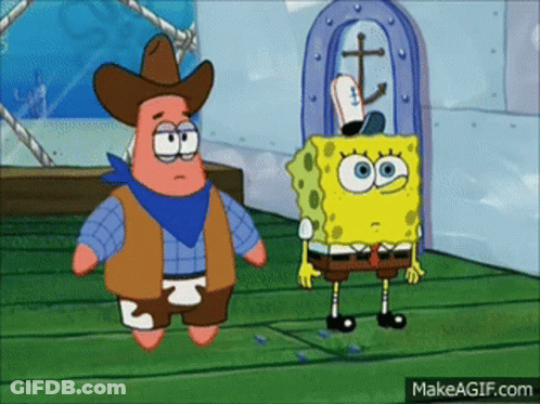 Spongebob And Patrick From Spongebob Squarepants Are Standing Next To Each Other And Patrick Is Wearing A Cowboy Hat GIF