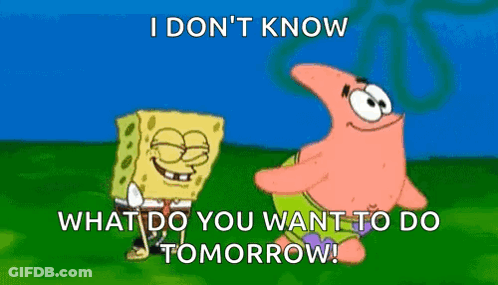 Spongebob And Patrick From Spongebob Squarepants Are Standing Next To Each Other In A Grassy Field . GIF
