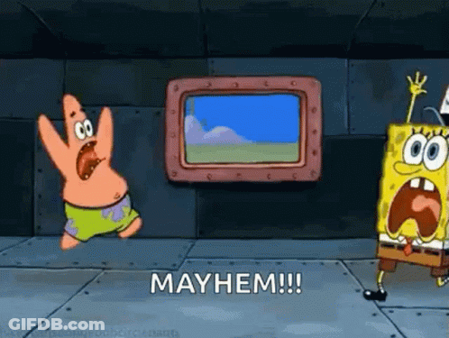 Spongebob And Patrick From Spongebob Squarepants Are Standing Next To Each Other In A Room . GIF